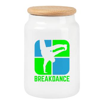 Breakdancing - Cookie Jar with Wooden Lid - white - Front