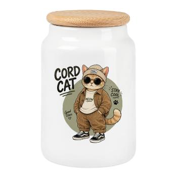 Kordkatze im Chill-Look - Keksdose mit Holzdeckel - Weiß - Vorne