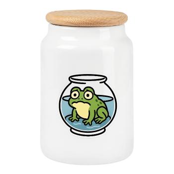 Grenouille dans un bol - Boîte à biscuits avec couvercle en bois - blanc - Devant