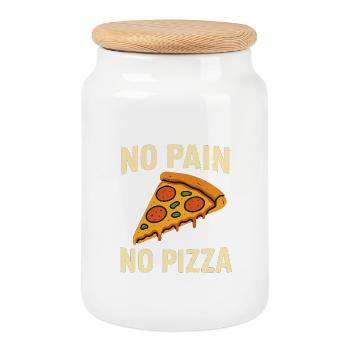 Pas de douleur, pas de pizza - Boîte à biscuits avec couvercle en bois - blanc - Devant