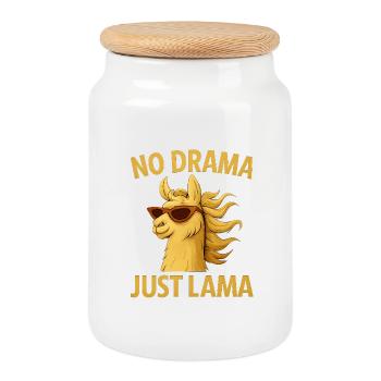 Pas de drame, juste un lama - Boîte à biscuits avec couvercle en bois - blanc - Devant