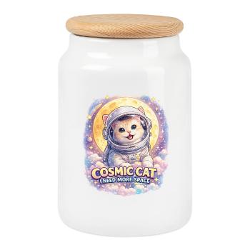 Cosmic Cat - Chat mignon dans l’espace - Boîte à biscuits avec couvercle en bois - blanc - Devant
