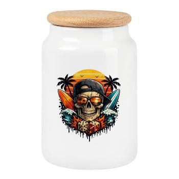 Sunset Skull Vibes - Cookie Jar with Wooden Lid - white - Front
