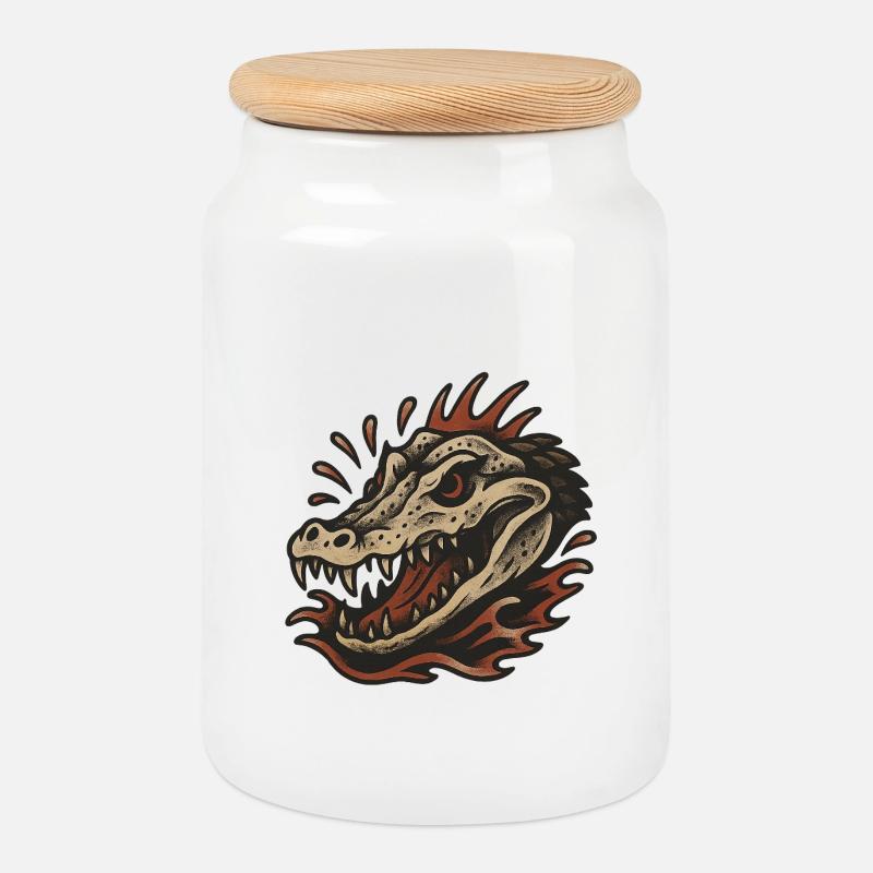 Alligatorschädel - Keksdose mit Holzdeckel - Weiß