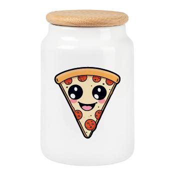 Kawaii Pizza Slice - Cookie Jar with Wooden Lid - white - Front