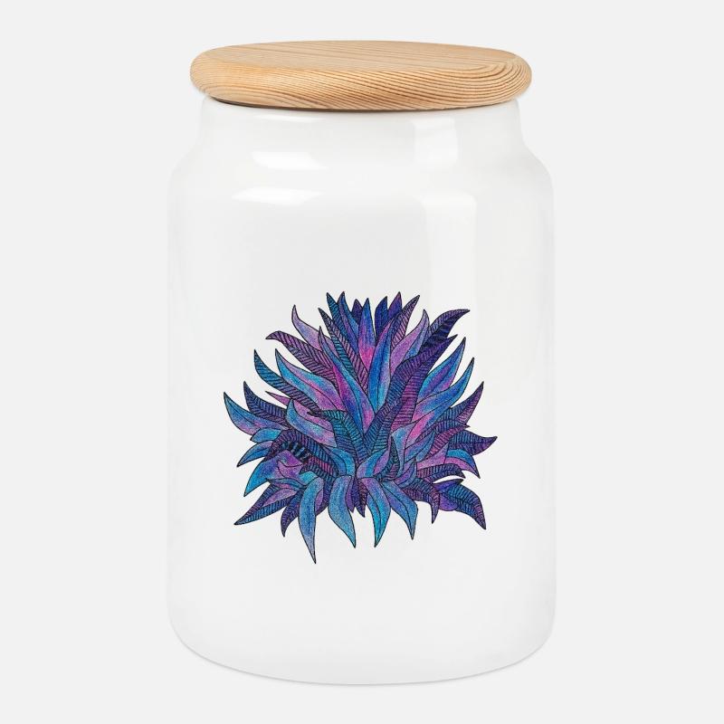 Lila Blaues Blättermuster - Keksdose mit Holzdeckel - Weiß