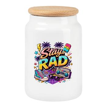 Stay Rad Neon 90s Vibe - Cookie Jar with Wooden Lid - white - Front
