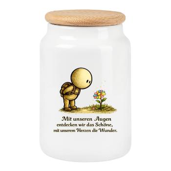 Der kleine Gedanke | Blumen Motiv - Keksdose mit Holzdeckel - Weiß - Vorne