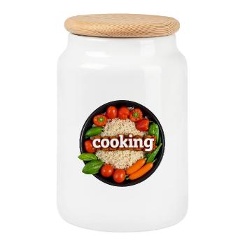 Cuisiner avec des légumes frais - Boîte à biscuits avec couvercle en bois - blanc - Devant