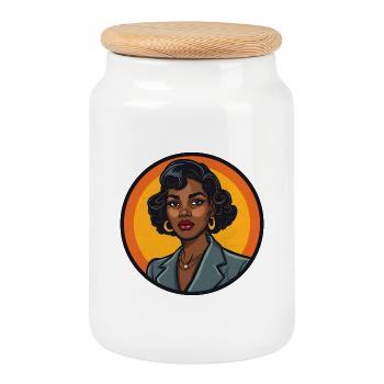 Elegant Woman Illustration - Cookie Jar with Wooden Lid - white - Front