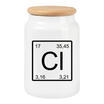 Chlorine Square Element Design - Cookie Jar with Wooden Lid - white - Front