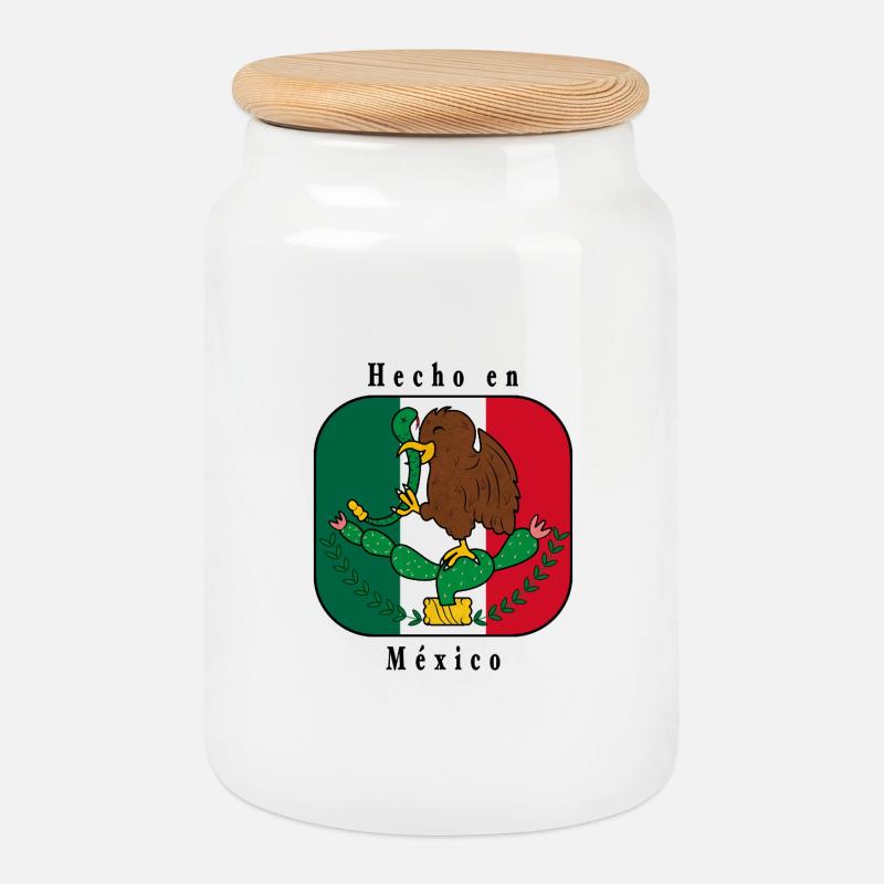 Hecho_en_México escudo - Keksdose mit Holzdeckel - Weiß