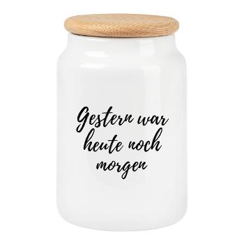 Gestern war heute noch morgen – Kalligraphie Spruc - Keksdose mit Holzdeckel - Weiß - Vorne