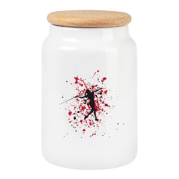 Javelin throw on a red and black background - Cookie Jar with Wooden Lid - white - Front
