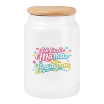 Idée cadeau de la mère du marié - Boîte à biscuits avec couvercle en bois - blanc - Devant