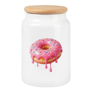 Tropfende Donut Delight – Süß - Keksdose mit Holzdeckel - Weiß - Vorne