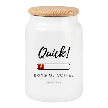 Quick! Bring Me Coffee – Funny Low Energy Shirt - Cookie Jar with Wooden Lid - white - Front