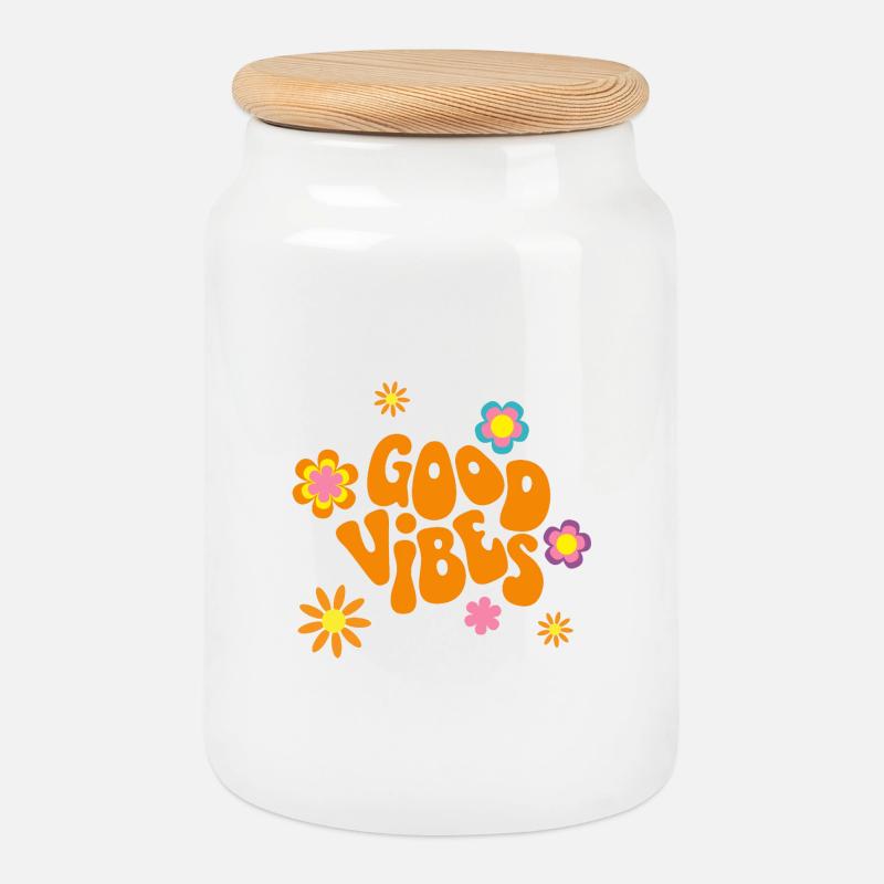 Retro 70er Jahre Flower Power Textdesign - Keksdose mit Holzdeckel - Weiß