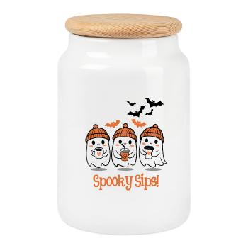 Spooky Sips Ghost Coffee Trio - Cookie Jar with Wooden Lid - white - Front