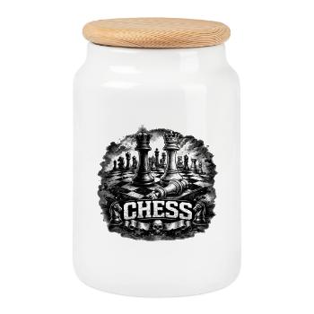 Chess Power – König & Dame im Kampf - Keksdose mit Holzdeckel - Weiß - Vorne