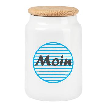 Moin - Salutations du nord de l’Allemagne - Boîte à biscuits avec couvercle en bois - blanc - Devant