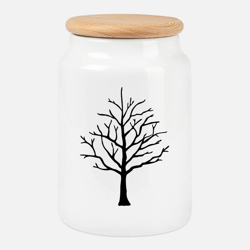 Tree - Cookie Jar with Wooden Lid - white