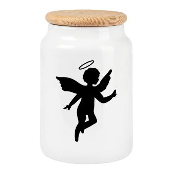 Little with halo - Cookie Jar with Wooden Lid - white - Front