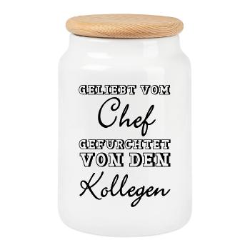 Geliebt vom Chef Geschenk - Keksdose mit Holzdeckel - Weiß - Vorne
