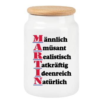 Martin ,Vorname,Namensschild,Name,Fun Shirt (25) - Keksdose mit Holzdeckel - Weiß - Vorne