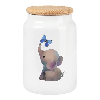 Elefant mit Schmetterling - Keksdose mit Holzdeckel - Weiß - Vorne
