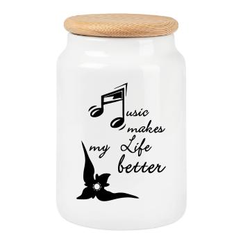 Music makes my Life better Musik Geschenk - Keksdose mit Holzdeckel - Weiß - Vorne