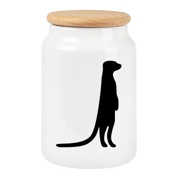 funny meerkat curious animal - Cookie Jar with Wooden Lid - white - Front