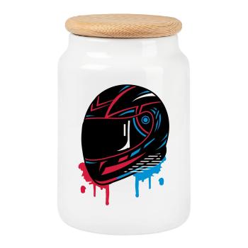 Motorcycle helmet Graffiti - Cookie Jar with Wooden Lid - white - Front