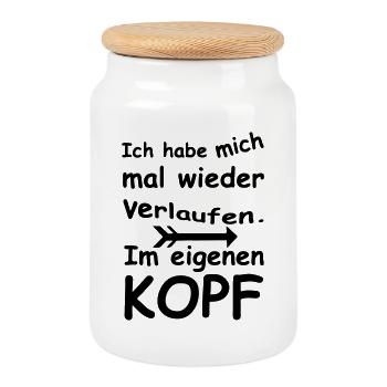 Im Kopf verlaufen - Chaos, Chaot, Fun, Geschenk - Keksdose mit Holzdeckel - Weiß - Vorne