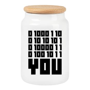 Binärcode F**k YOU – Geek Code & Nerd Humor - Keksdose mit Holzdeckel - Weiß - Vorne