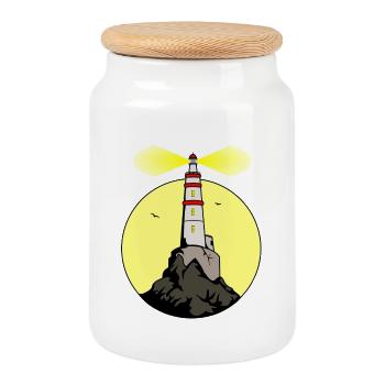 Phare - Boîte à biscuits avec couvercle en bois - blanc - Devant