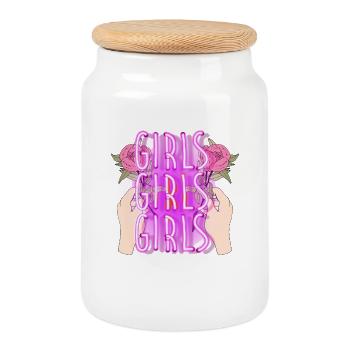 Puissance de la femme, néon - Boîte à biscuits avec couvercle en bois - blanc - Devant