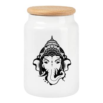 Kopf des Elefanten Gottes Ganesha - Keksdose mit Holzdeckel - Weiß - Vorne