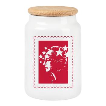 Déjà timbré(e) - Boîte à biscuits avec couvercle en bois - blanc - Devant