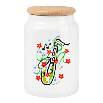 Conception du saxophone - Boîte à biscuits avec couvercle en bois - blanc - Devant