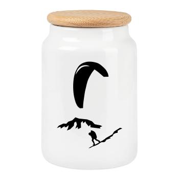 paragliding - Cookie Jar with Wooden Lid - white - Front