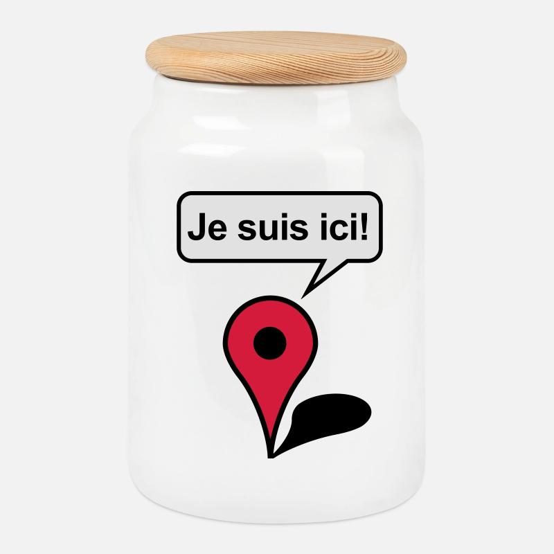 I am here! Google Maps - Cookie Jar with Wooden Lid - white