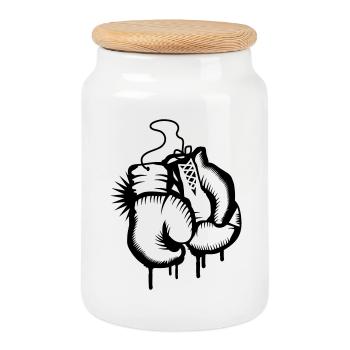 Two boxing gloves in graffiti style - Cookie Jar with Wooden Lid - white - Front