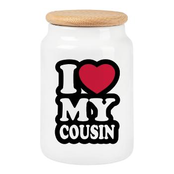 I love my cousin - Ich liebe meine Cousine - Keksdose mit Holzdeckel - Weiß - Vorne