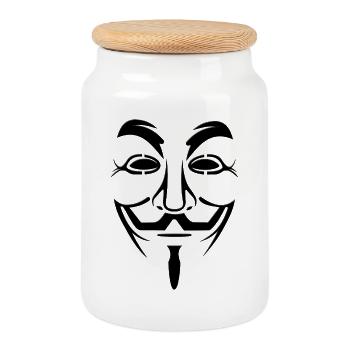 Anonymous Maske - Keksdose mit Holzdeckel - Weiß - Vorne