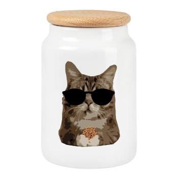 Cat biscuit sunglasses - chill - Cookie Jar with Wooden Lid - white - Front