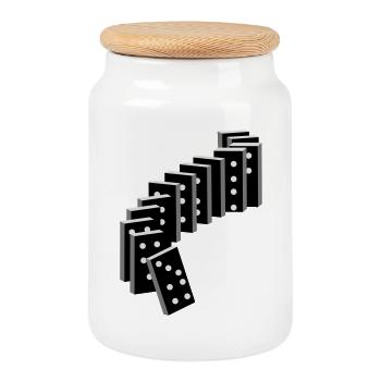 Legespiel mit Domino Spielsteine - Keksdose mit Holzdeckel - Weiß - Vorne