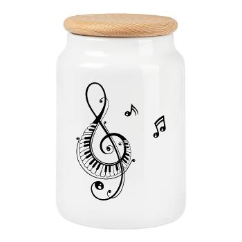 Clef with piano and music notes, i love music. - Cookie Jar with Wooden Lid - white - Front