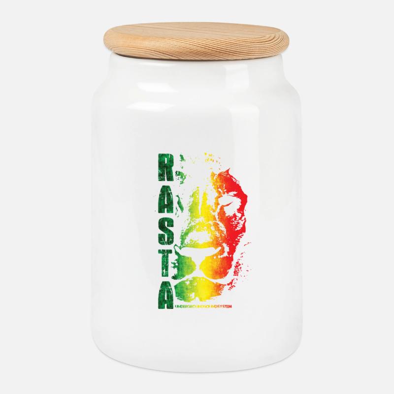 Rasta Lion Rainbow Style - Cookie Jar with Wooden Lid - white