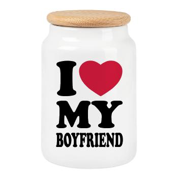 I love my boyfriend - Cookie Jar with Wooden Lid - white - Front
